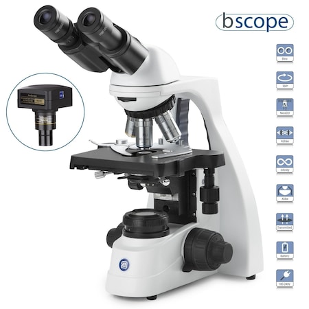 BScope 40X-2500X Binocular Compound Microscope W/ 5MP USB 3 Digital Camera & Plan IOS Objectives